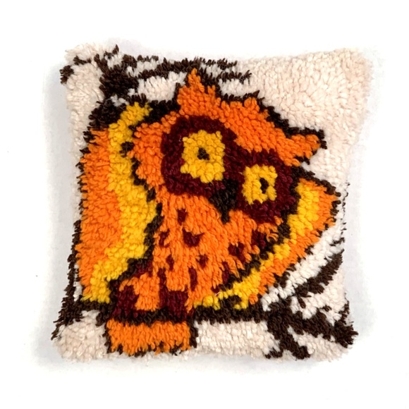 Accents Vintage 1970s Owl Throw Pillow Latch Hook Fluffy Poshmark